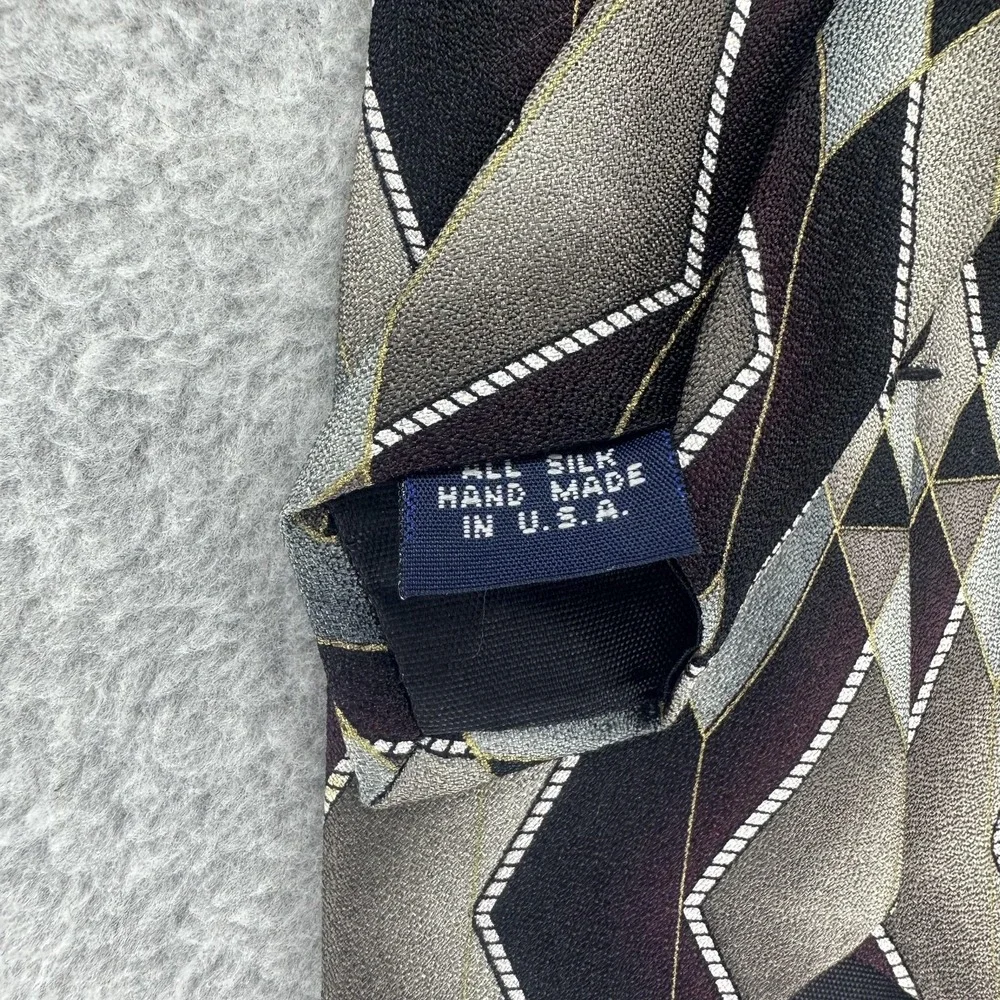 Grappa‎ Tie Mens One Size Black Gray Italian Silk Handmade USA Geometric Chevron